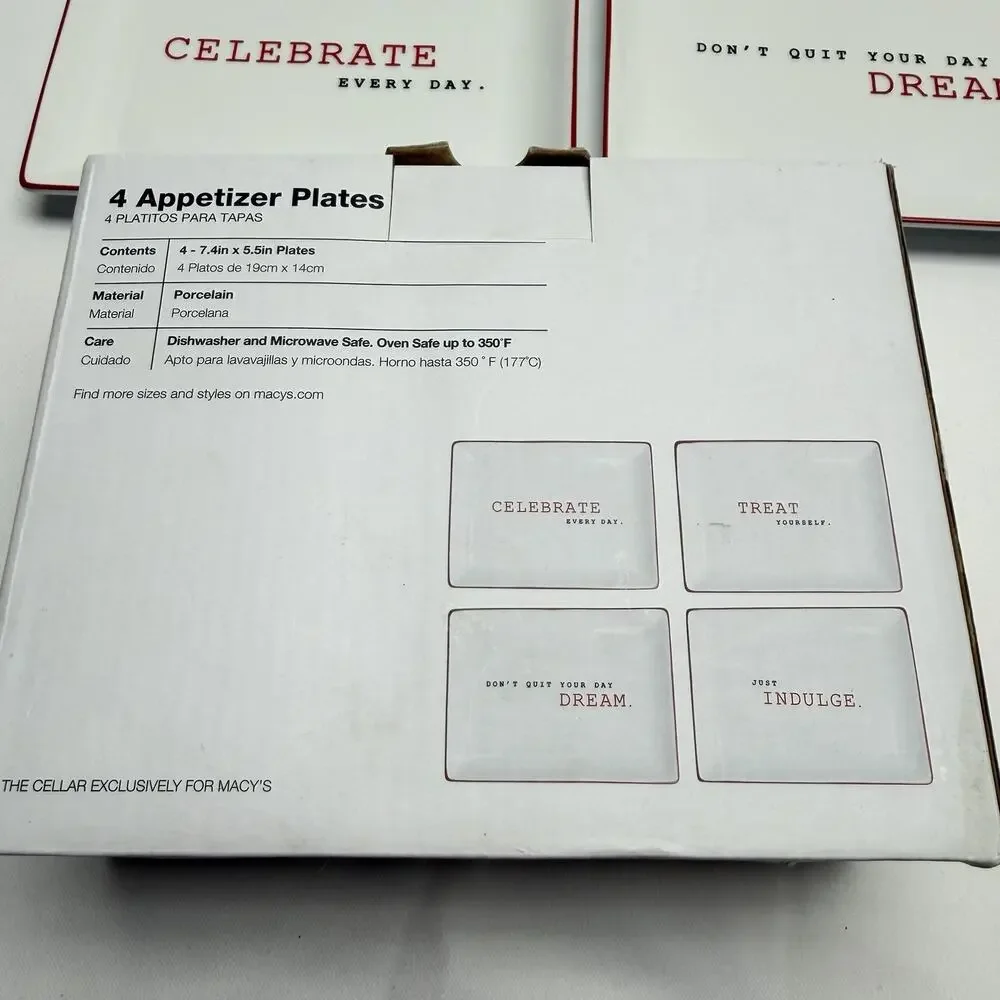 The Cellar Appetizer Plates Set of 4 Inspirational Porcelain Serving Trays NIB